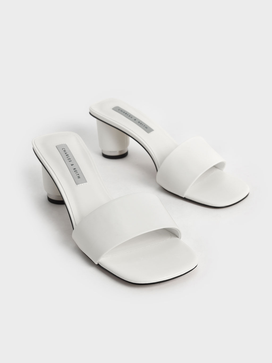 Cylindrical Heel Mules, White, hi-res