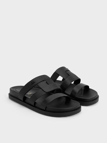 Petina Leather Flatform Sandals, Black, hi-res