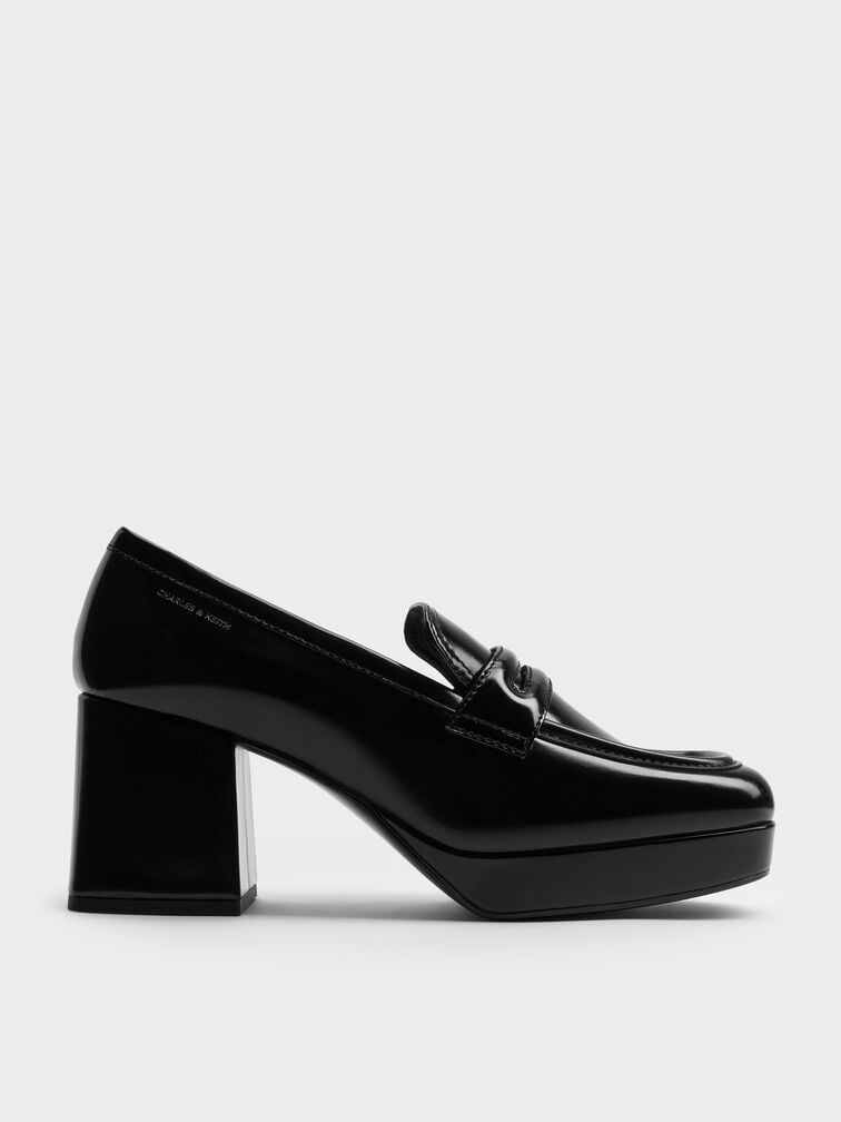 Platform Block-Heel Loafer Pumps, Black Box, hi-res