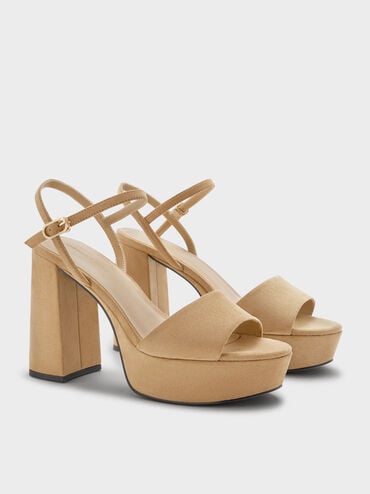 Faux Suede Block-Heel Platform Sandals, Sand, hi-res