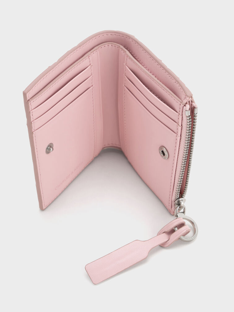 Ivette Woven Top-Zip Small Wallet, Cotton Candy Pink, hi-res