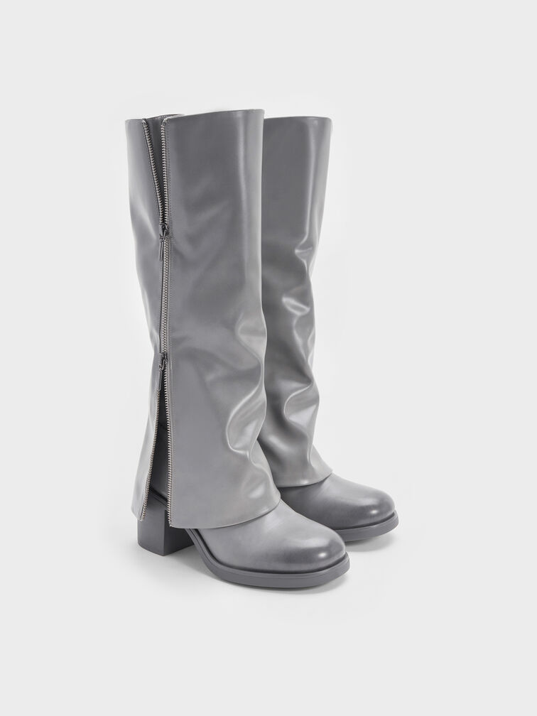 Louise Burnished Knee-High Boots, Light Grey, hi-res