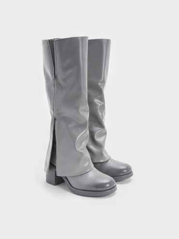 Louise Burnished Knee-High Boots, Light Grey, hi-res