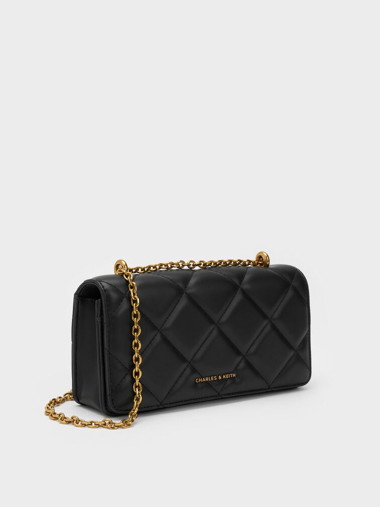 Paffuto Chain Handle Quilted Long Wallet, Black, hi-res