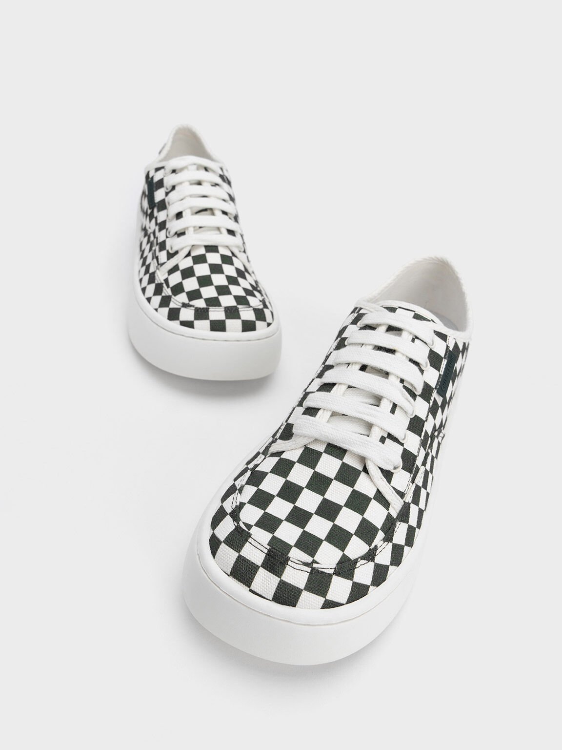 Sepatu Sneakers Skye Checkered Canvas & Cotton, Dark Green, hi-res