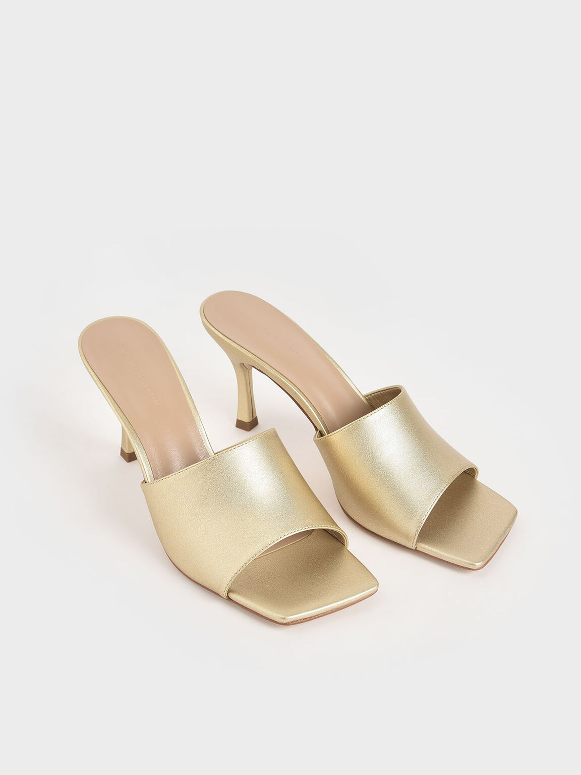 Sandal Mules Metallic Square Toe, Gold, hi-res