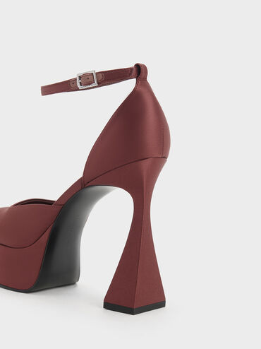 Recycled Polyester Flare Heel D'Orsay Pumps, Maroon, hi-res