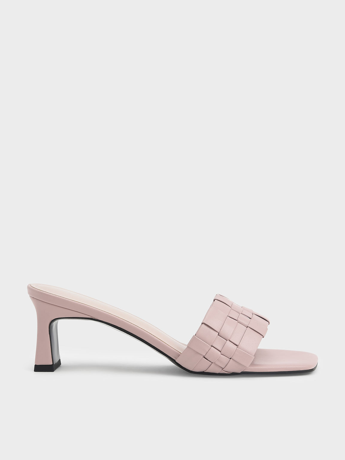 Woven Square Toe Mules, Light Pink, hi-res
