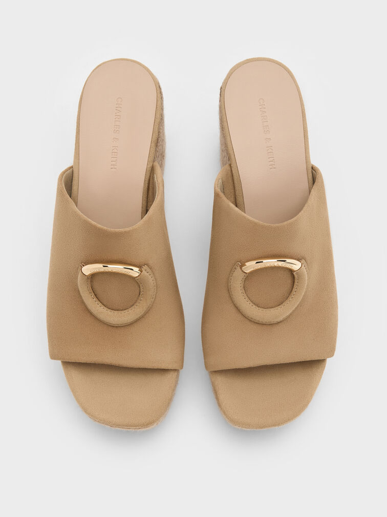 Sepatu Wedges Espadrille Metallic-Accent Faux Suede, Sand, hi-res