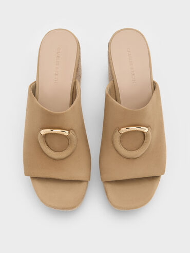 Sepatu Wedges Espadrille Metallic-Accent Faux Suede, Sand, hi-res