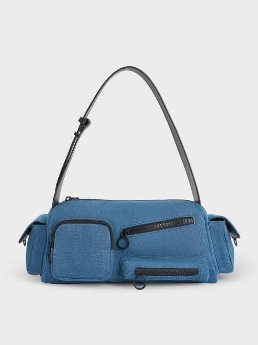 Mathilda Denim Multi-Pocket Shoulder Bag, Denim Blue, hi-res