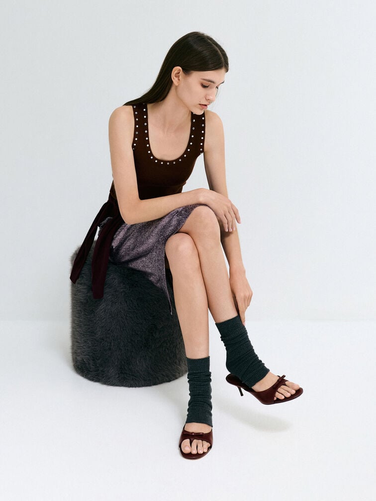 Sandal Hak Thong Bow Sonali, Burgundy, hi-res