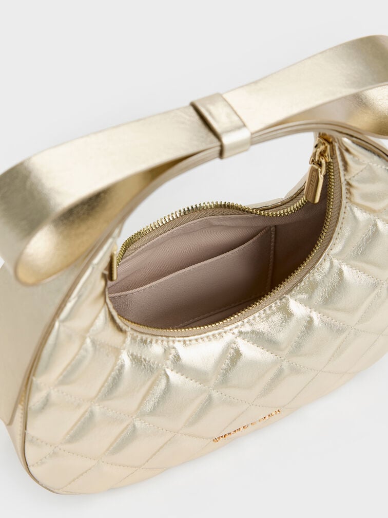 Tas Crescent Bow-Handle Janie Metallic, Champagne, hi-res
