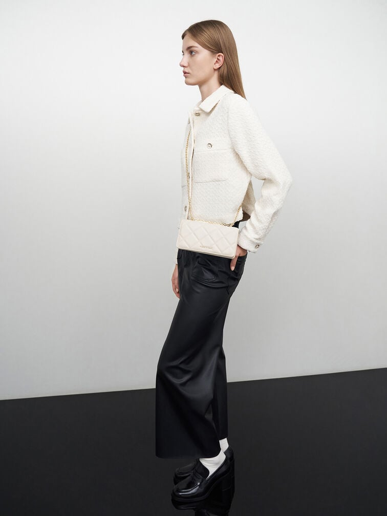 Dompet Panjang Chain-Handle Quilted Paffuto, Cream, hi-res