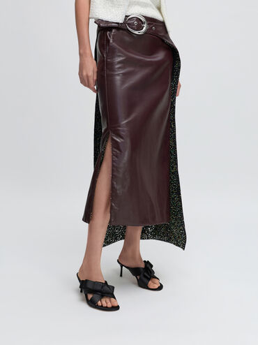 Sepatu Mules Heeled Pleated-Bow, Black Textured, hi-res