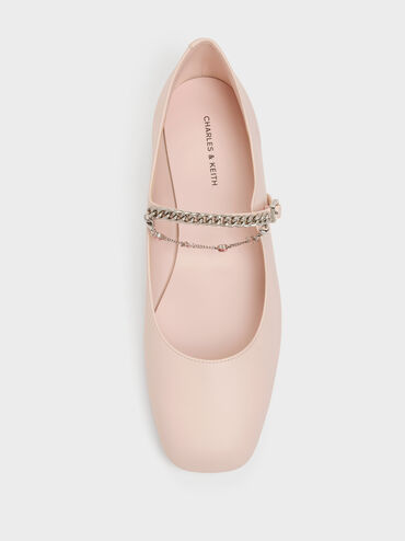 Sepatu Flats Mary Jane Charm Double-Chain, Pink, hi-res
