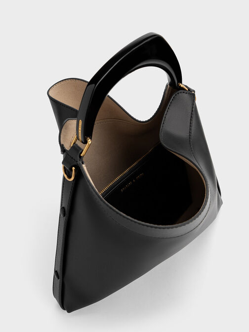 Marlin Acrylic Handle Hobo Bag, Black, hi-res