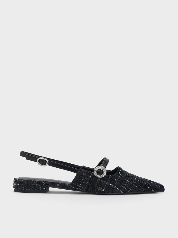 Sepatu Slingback Flats Tweed Crystal-Embellished, Multi, hi-res