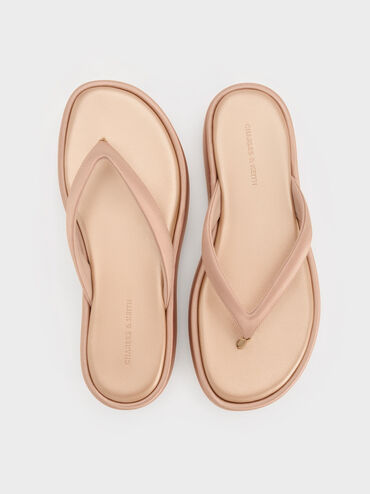 Sandal Flatform Thong Satin, Nude, hi-res