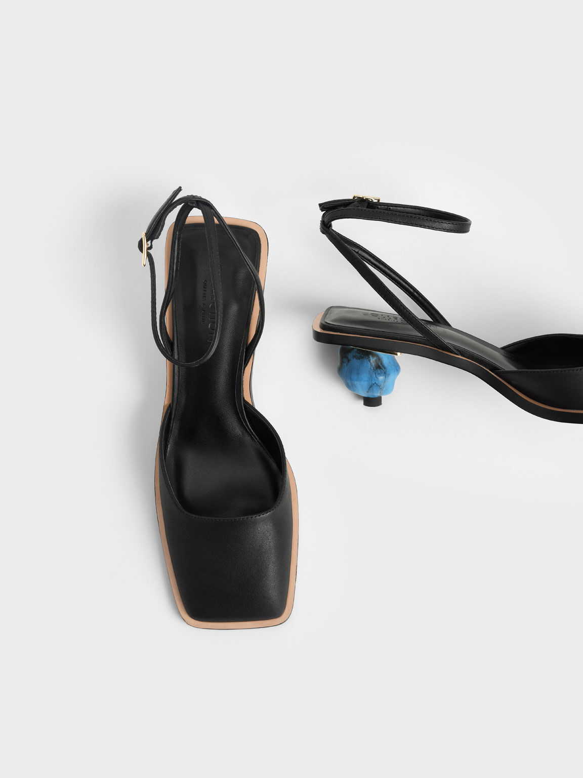 Sepatu Leather Sculptural Heel Pumps, Black, hi-res