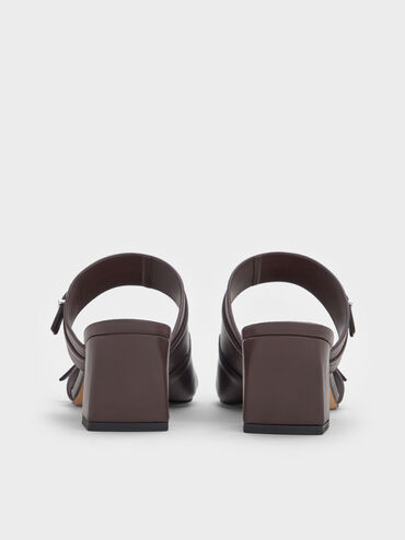 Sepatu Mules Heeled Double-Strap Buckled, Burgundy, hi-res