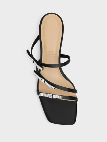 Sandal Heeled Gem-Bow Jessy, Black Textured, hi-res
