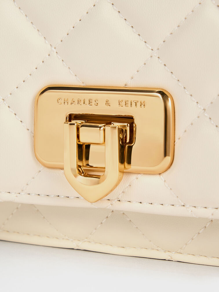 Cressida Quilted Push-Lock Clutch, Cream, hi-res