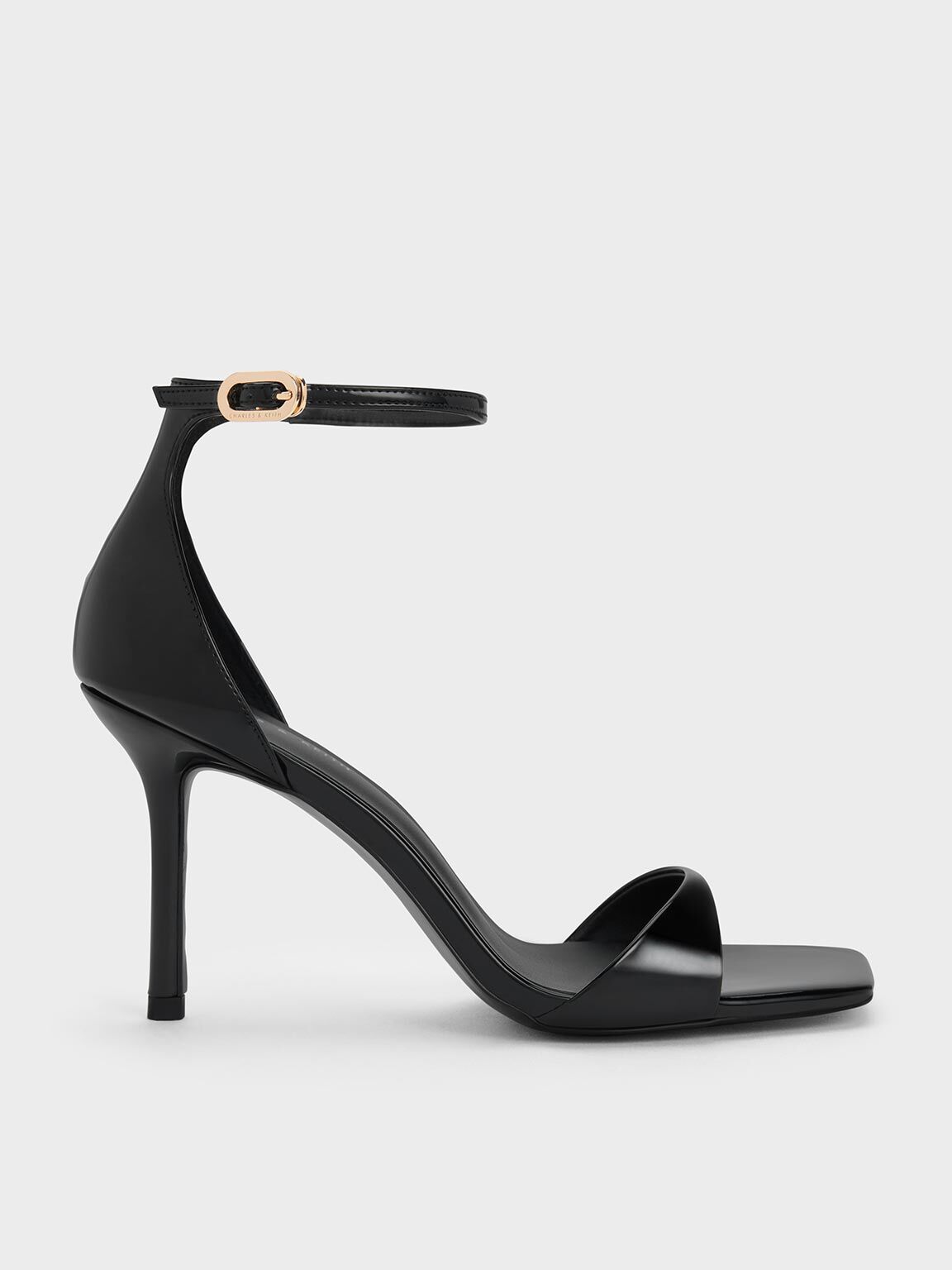 Black strap heeled sandals online