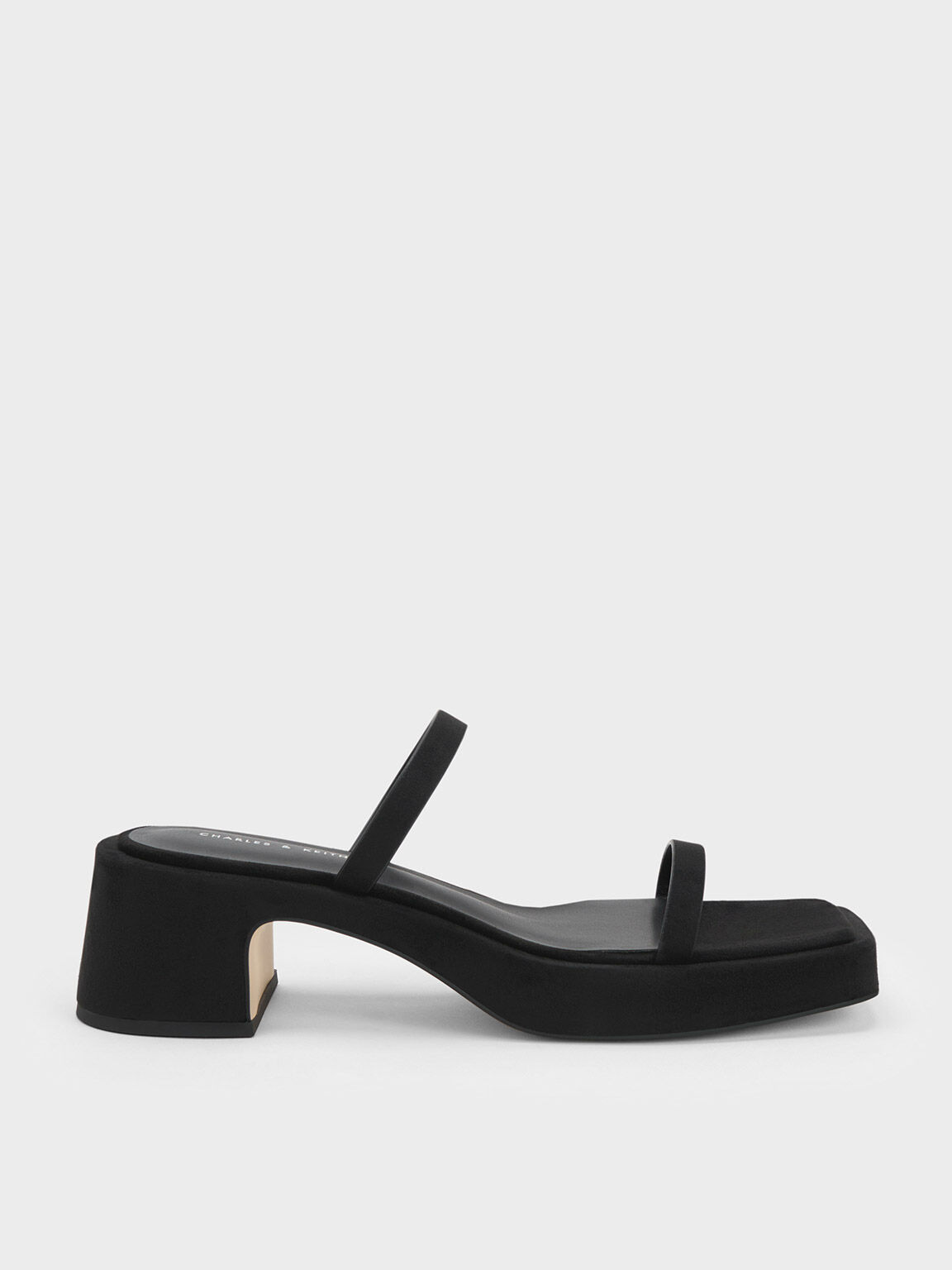 Sandal Platform Square-Toe Textured, Black, hi-res