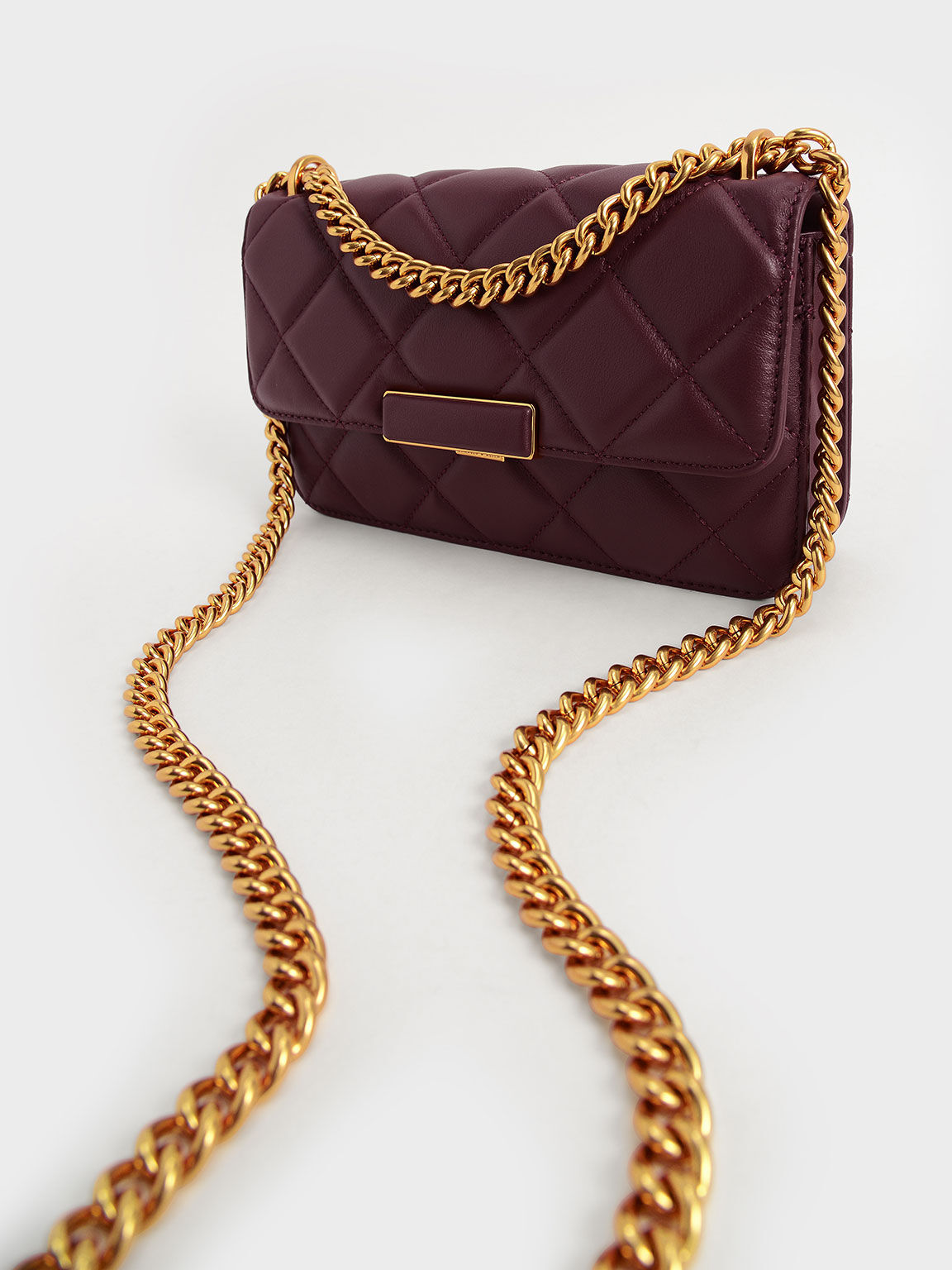 Quilted Leather Chain-Handle Bag, Burgundy, hi-res