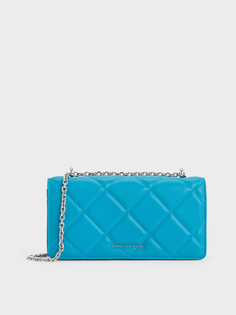 Paffuto Chain Handle Quilted Long Wallet, Cerulean, hi-res