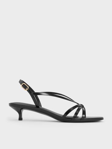 Strappy Kitten-Heel Sandals, Black Box, hi-res