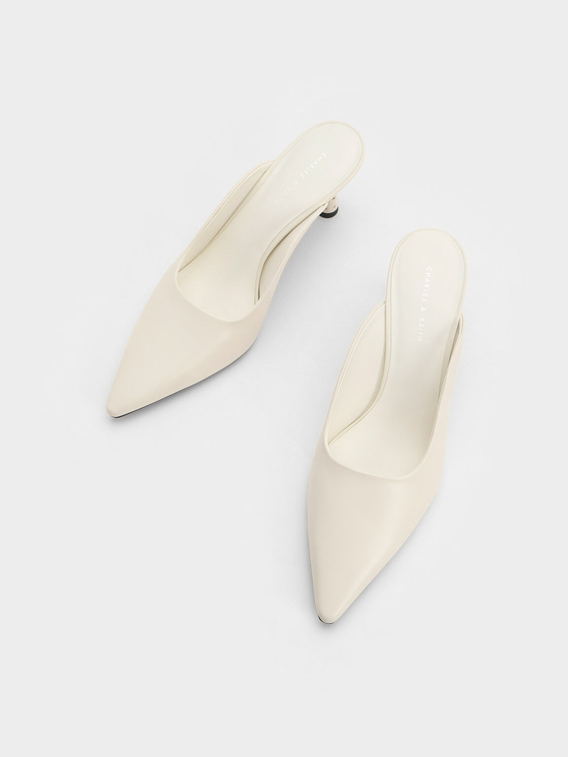 Cream Embellished Cone Heel Mules CHARLES KEITH ID