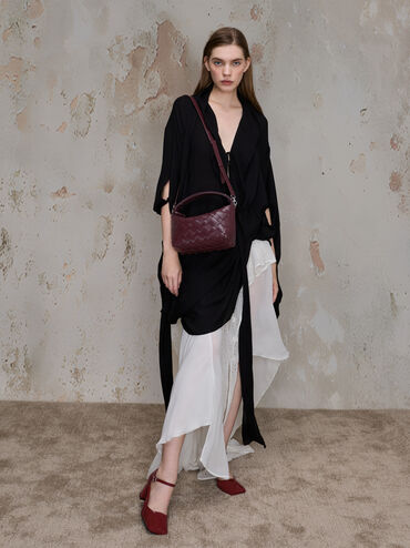 Ivette Woven Shoulder Bag, Wineberry Red, hi-res