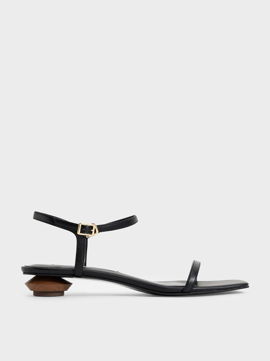 Sandal Sculptural Heel Ankle Strap, Black, hi-res