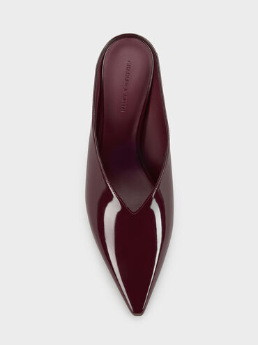 Patent Pointed Heeled Mules, Burgundy, hi-res