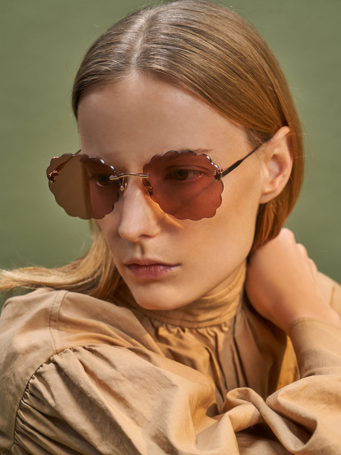 Scalloped Butterfly Sunglasses, Rose Gold, hi-res