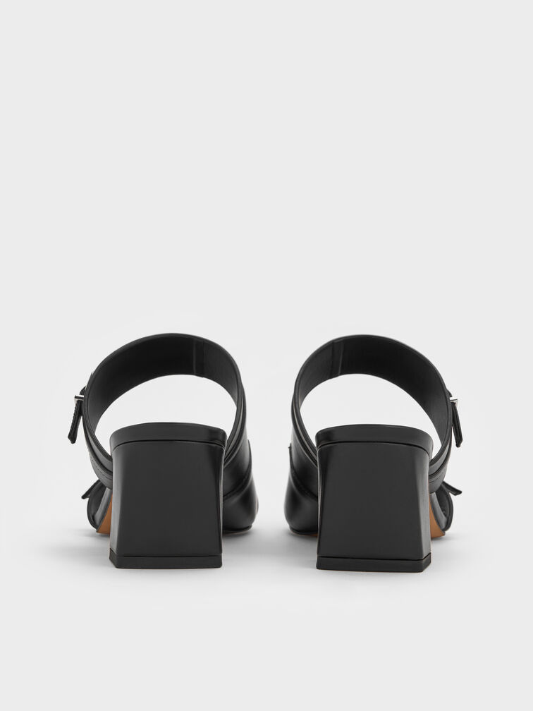 Buckled Double-Strap Heeled Mules, Black, hi-res