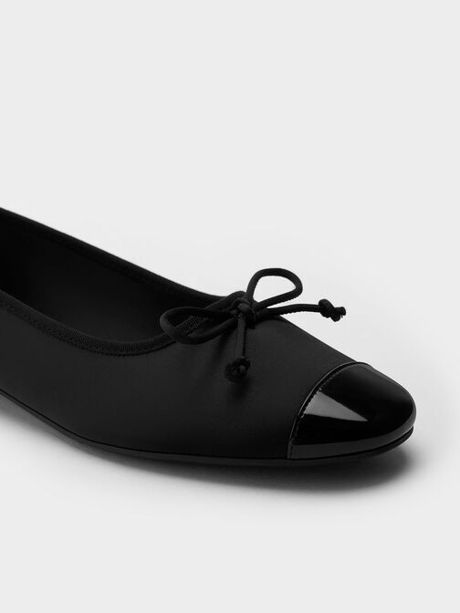 Sepatu Ballet Flats Recycled Polyester Bow, Black Textured, hi-res