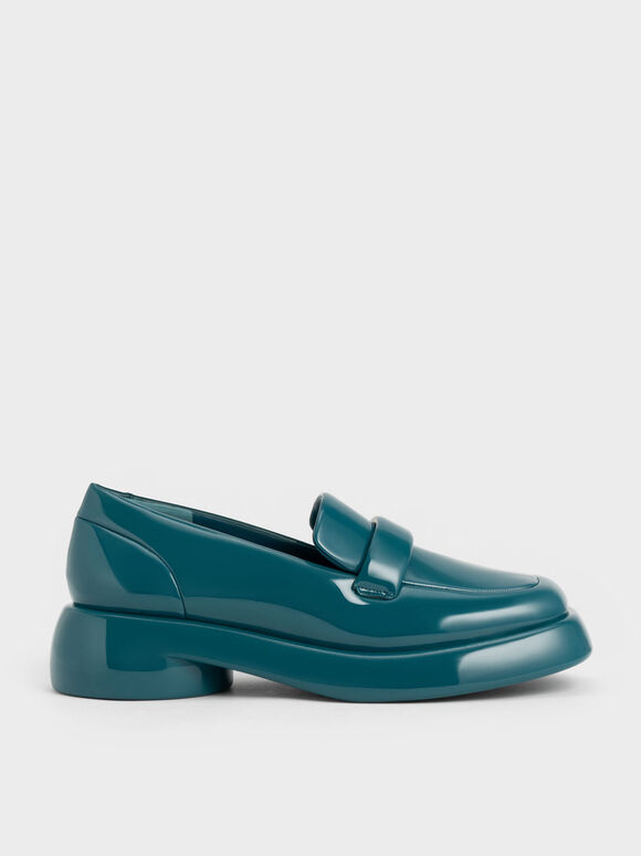 Sepatu Loafers Lula Patent Penny, Turquoise, hi-res