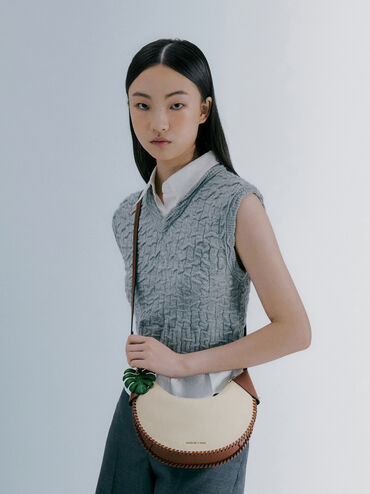 Blume Canvas Braided Curved Hobo Bag, Taupe Canvas, hi-res