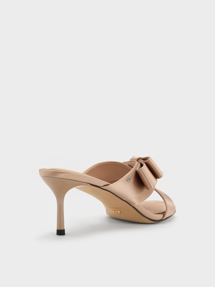 Sepatu Mules Heeled Pleated-Bow, Nude, hi-res