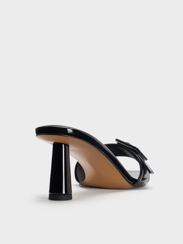 Sepatu Mules Heeld Buckle Strap Patent, Black Patent, hi-res
