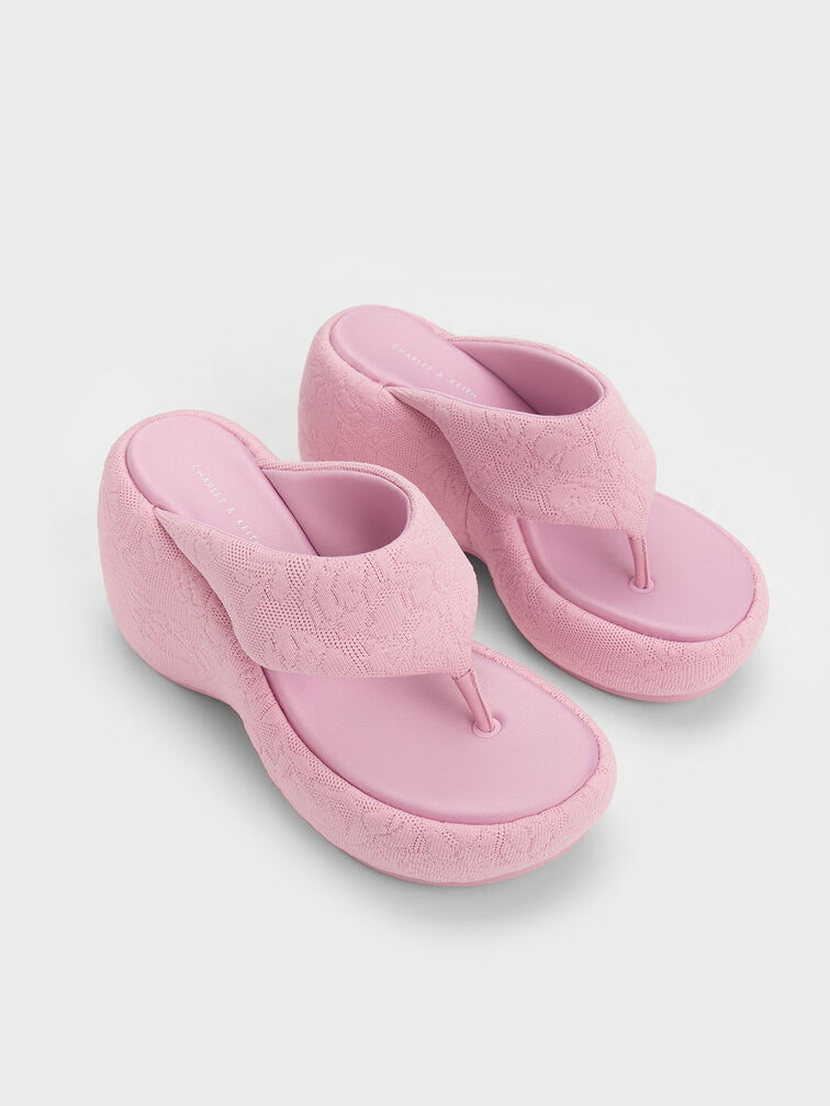 Sepatu Wedges Noemi Knitted Platform, Pink, hi-res