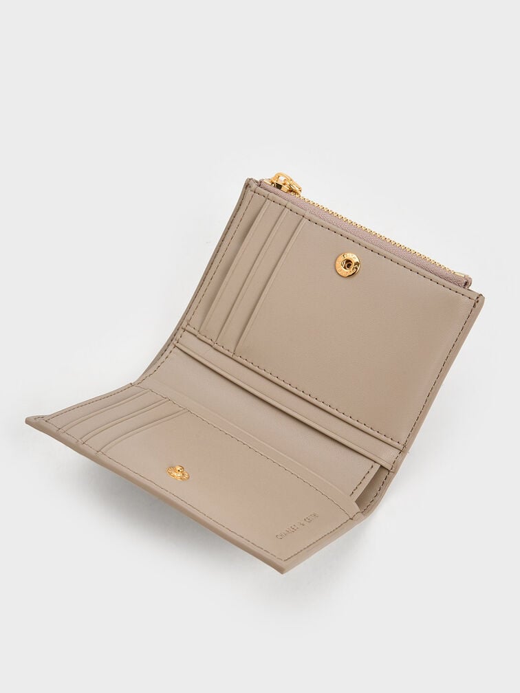 Dompet Top-Zip Apolline Textured, Taupe, hi-res