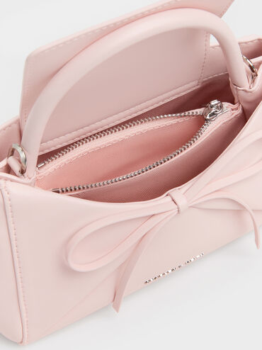 Tas Top Handle Panelled Bow Hazel, Soft Pink, hi-res