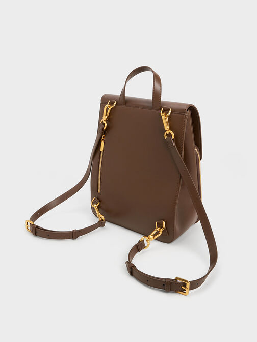 Backpack Front Flap Structured, Dark Brown, hi-res