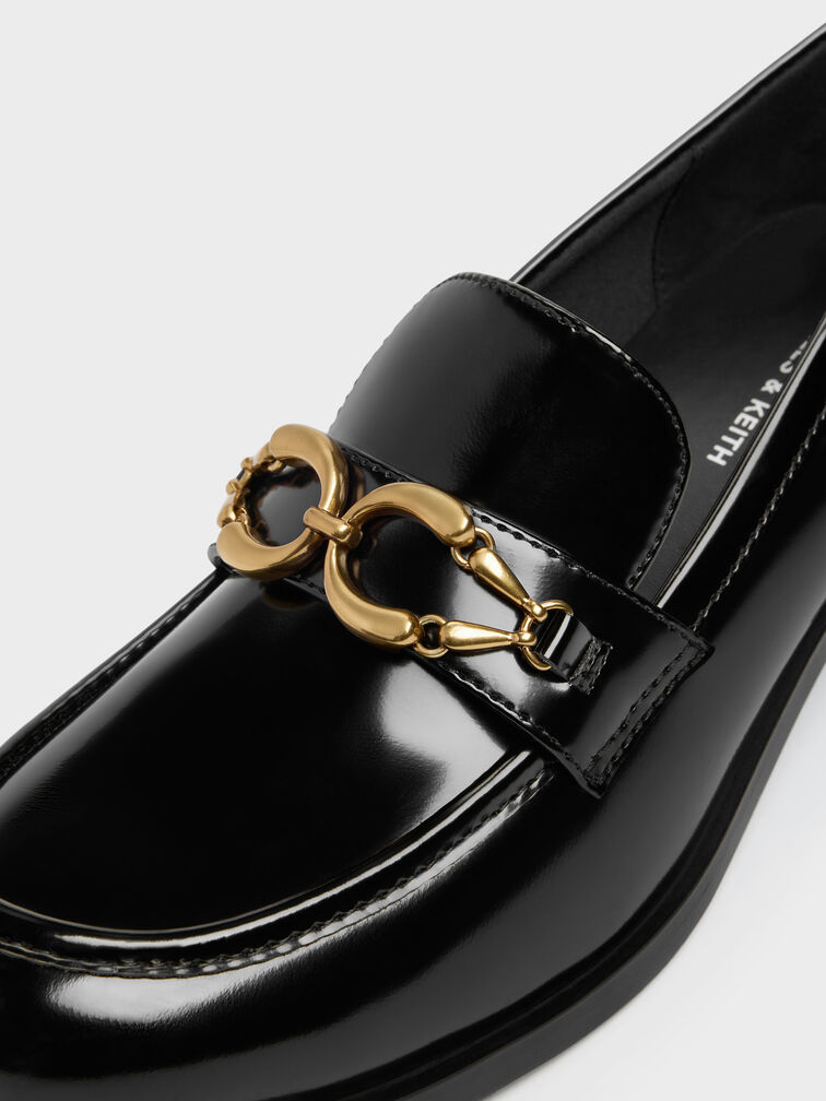 Metallic-Buckle Loafer Pumps, Black Box, hi-res