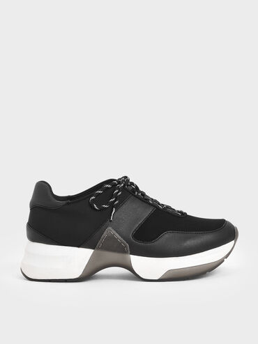 Sepatu Sneaker Textured Lace-Up, Black, hi-res
