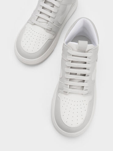 Two-Tone High-Top Platform Sneakers, Light Grey, hi-res